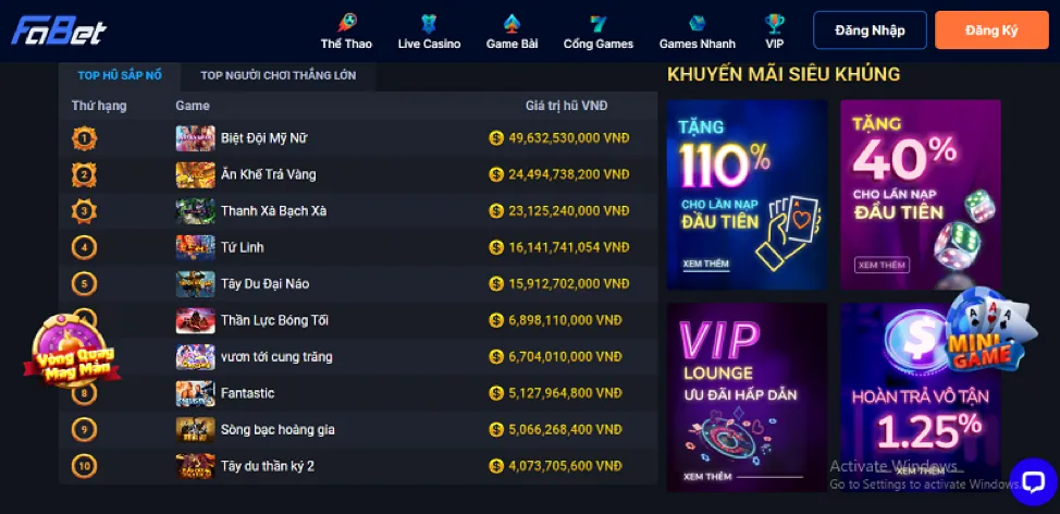 Giao diện cá cược thể thao vclub nổ hũ